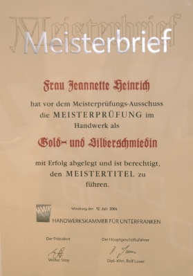 Meisterbrief Jeannette Heinrich